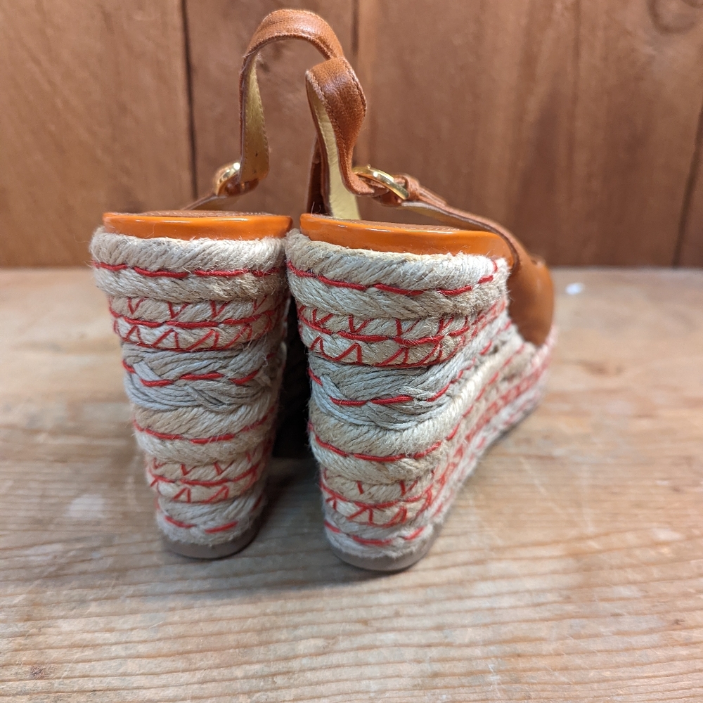 Sergio Rossi slingback wedge‎ espadrilles orange, raffia leather size 37 spain - Picture 5 of 5